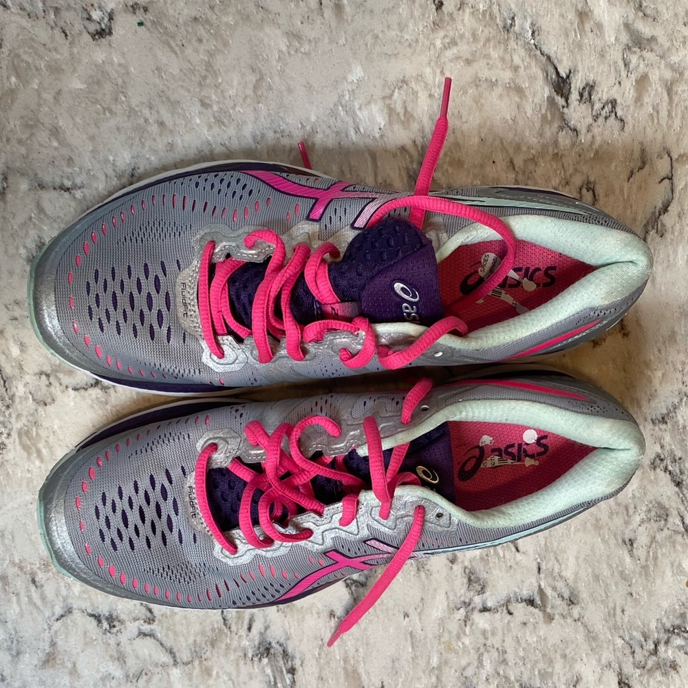 Asics T696N Women’s Running Shoes Dynamic Duomax Gel Kayano 23 Gray Pink US 9